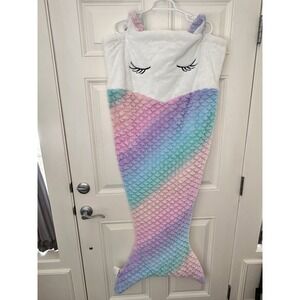 Kids Mermaid Tail Wearable Blanket Pastel Rainbow Plush Faux Fur Sleep Sack